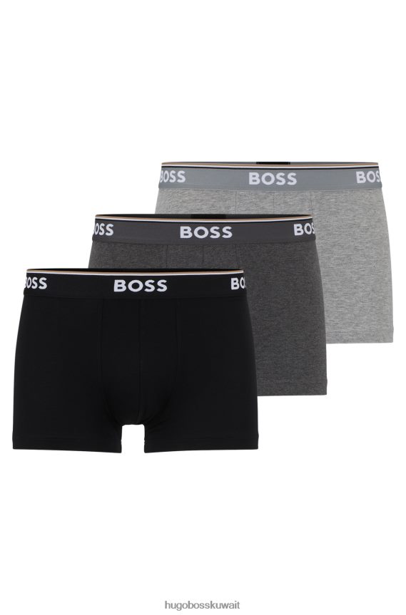 4TFNJN2123 رمادي Hugo Boss حزمة من ثلاثة سراويل داخلية من القطن المطاطي مع أحزمة خصر تحمل شعار Hugo باللون الرمادي