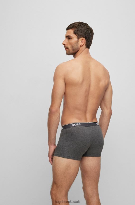 4TFNJN2123 رمادي Hugo Boss حزمة من ثلاثة سراويل داخلية من القطن المطاطي مع أحزمة خصر تحمل شعار Hugo باللون الرمادي