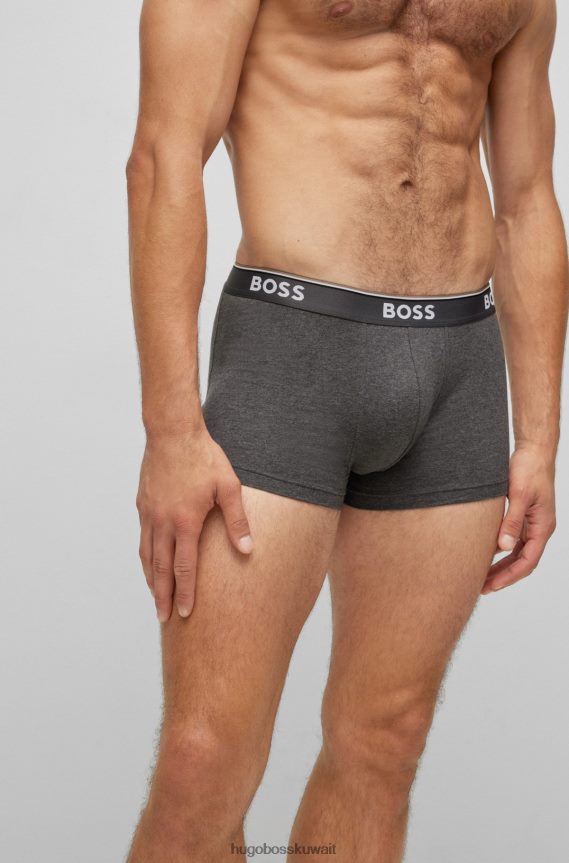 4TFNJN2123 رمادي Hugo Boss حزمة من ثلاثة سراويل داخلية من القطن المطاطي مع أحزمة خصر تحمل شعار Hugo باللون الرمادي