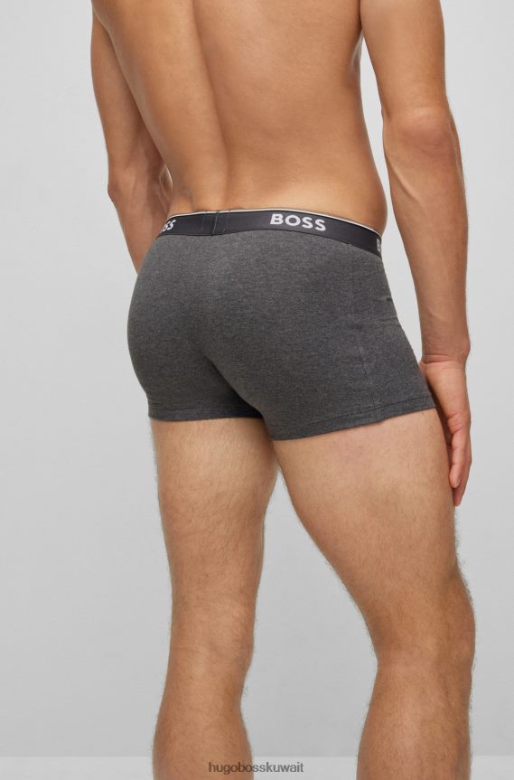 4TFNJN2123 رمادي Hugo Boss حزمة من ثلاثة سراويل داخلية من القطن المطاطي مع أحزمة خصر تحمل شعار Hugo باللون الرمادي