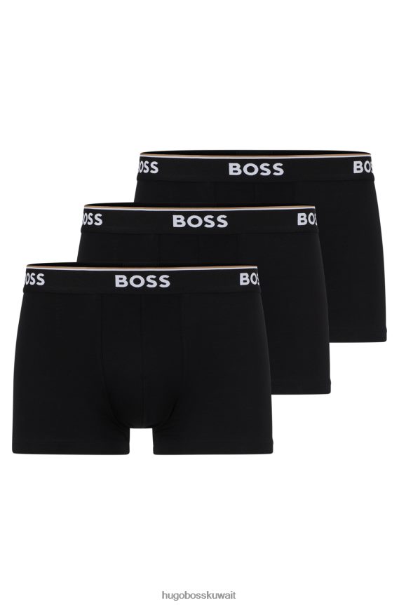 4TFNJN2124 أسود Hugo Boss أسود - حزمة من ثلاث سراويل من القطن المطاطي مع أحزمة خصر تحمل شعار Hugo