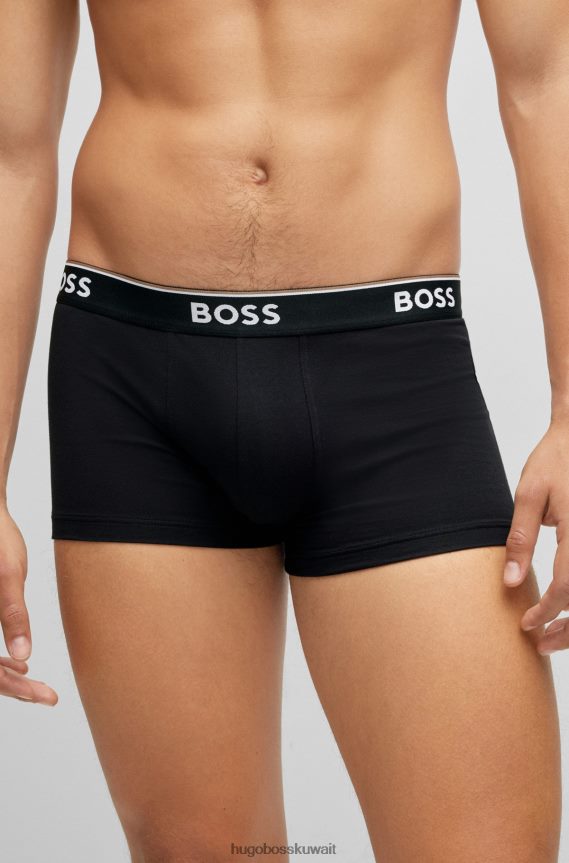 4TFNJN2124 أسود Hugo Boss أسود - حزمة من ثلاث سراويل من القطن المطاطي مع أحزمة خصر تحمل شعار Hugo