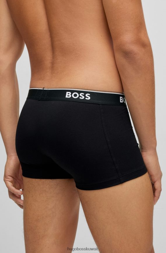 4TFNJN2124 أسود Hugo Boss أسود - حزمة من ثلاث سراويل من القطن المطاطي مع أحزمة خصر تحمل شعار Hugo