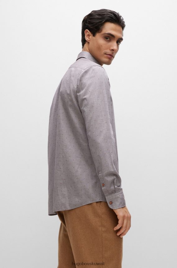 4TFNJN2126 بني Hugo Boss قميص هوغو بني بقصة غير رسمية من القطن المغسول