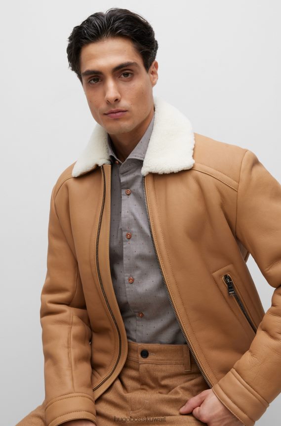 4TFNJN2126 بني Hugo Boss قميص هوغو بني بقصة غير رسمية من القطن المغسول