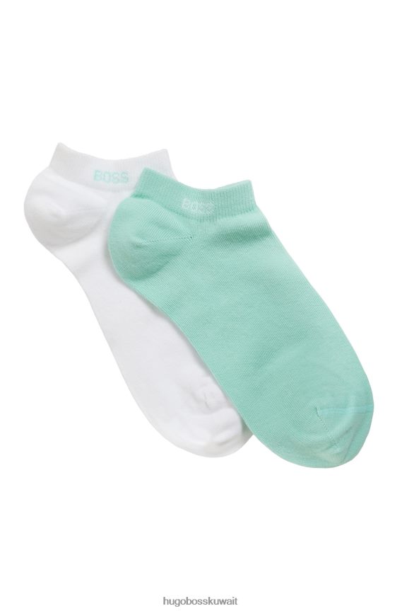 4TFNJN2130 اخضر فاتح Hugo Boss حزمة من اثنين من الجوارب للكاحل من مزيج القطن باللون الأخضر الفاتح