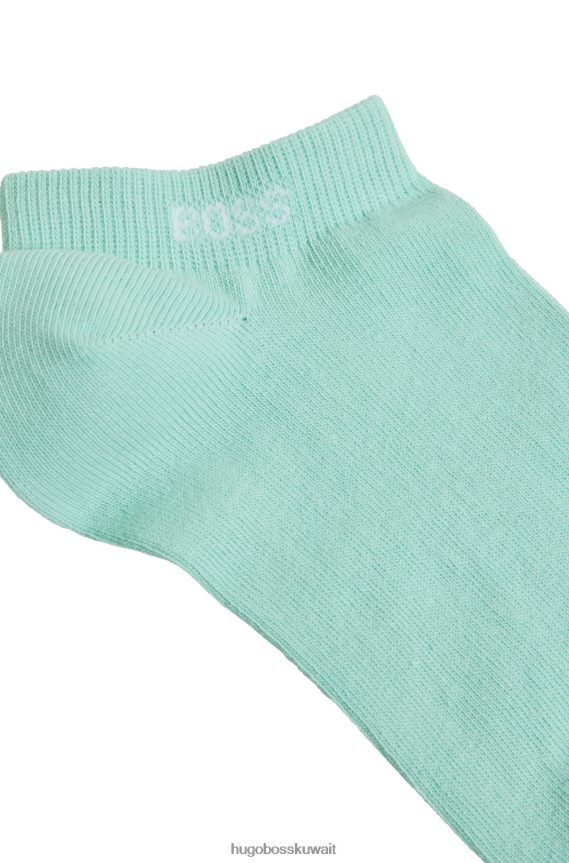 4TFNJN2130 اخضر فاتح Hugo Boss حزمة من اثنين من الجوارب للكاحل من مزيج القطن باللون الأخضر الفاتح