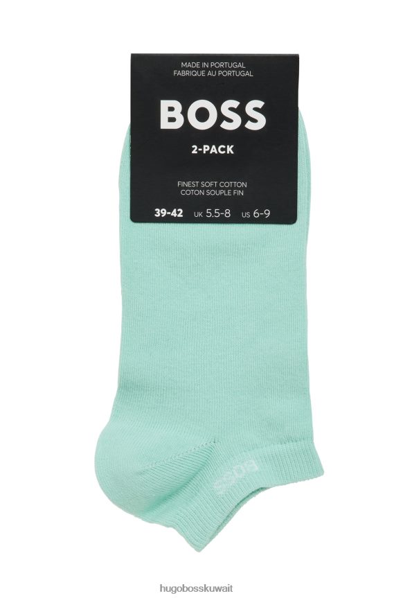 4TFNJN2130 اخضر فاتح Hugo Boss حزمة من اثنين من الجوارب للكاحل من مزيج القطن باللون الأخضر الفاتح