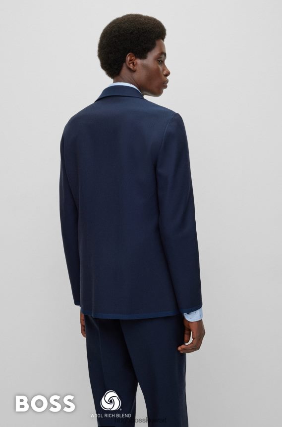 4TFNJN2131 أزرق غامق Hugo Boss بدلة زرقاء داكنة ضيقة في مزيج من الصوف المطاطي عالي الأداء