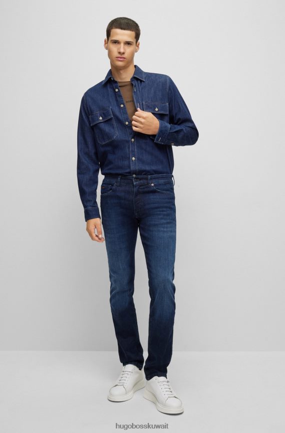 4TFNJN2132 أزرق غامق Hugo Boss جينز بقصة عادية باللون الأزرق من قماش الدنيم فائق التمدد باللون الأزرق الداكن