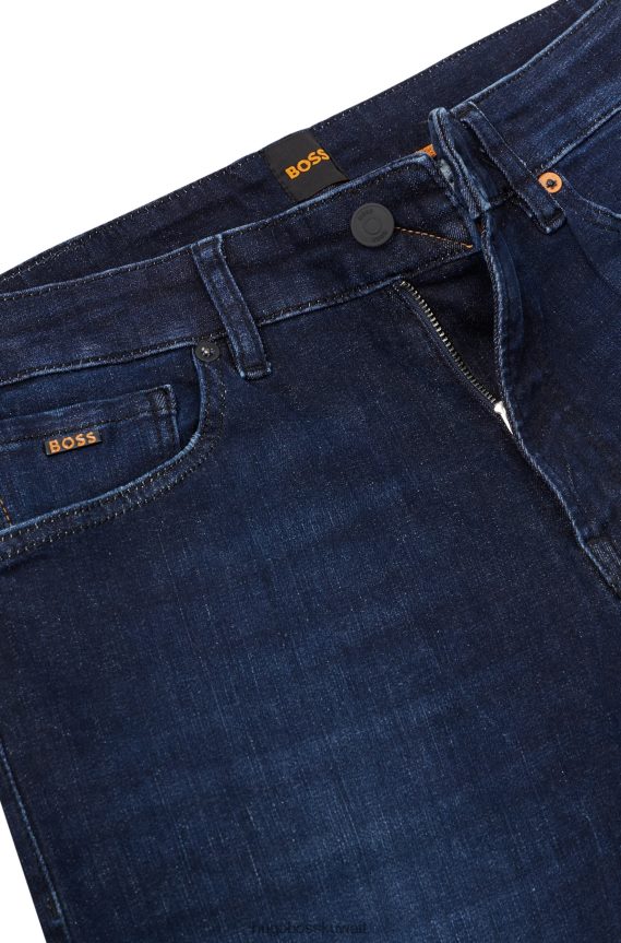 4TFNJN2132 أزرق غامق Hugo Boss جينز بقصة عادية باللون الأزرق من قماش الدنيم فائق التمدد باللون الأزرق الداكن