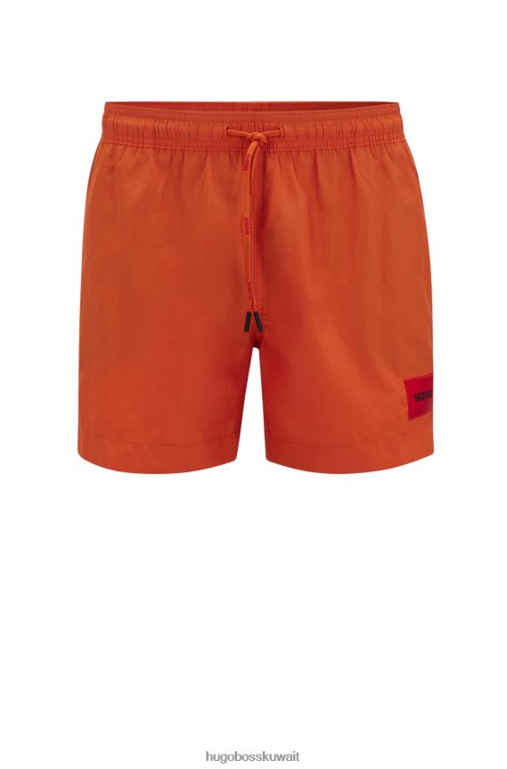 4TFNJN2134 برتقالي قاتم Hugo Boss هوغو شورت سباحة برتقالي داكن سريع الجفاف مع ملصق شعار أحمر