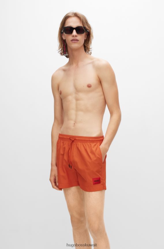 4TFNJN2134 برتقالي قاتم Hugo Boss هوغو شورت سباحة برتقالي داكن سريع الجفاف مع ملصق شعار أحمر