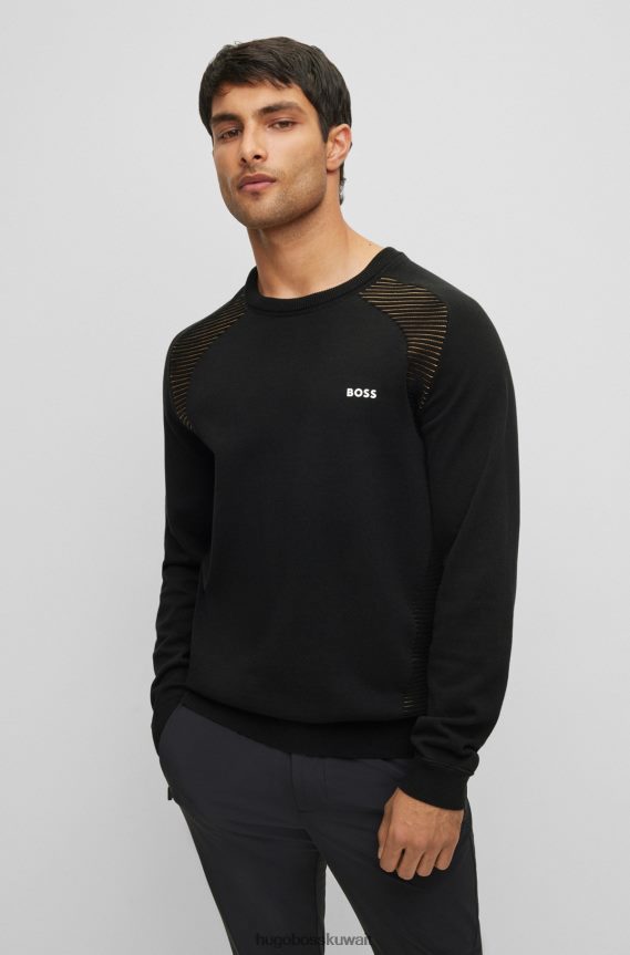 4TFNJN2142 أسود Hugo Boss سترة من القطن العضوي مع خطوط بلونين باللون الأسود