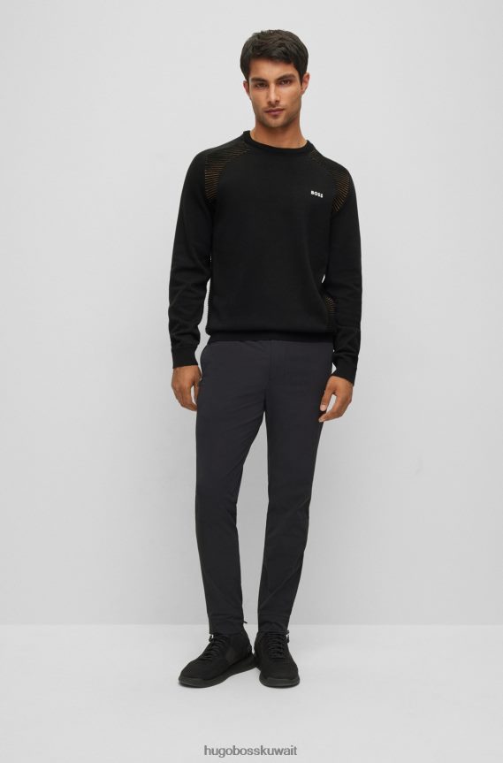 4TFNJN2142 أسود Hugo Boss سترة من القطن العضوي مع خطوط بلونين باللون الأسود