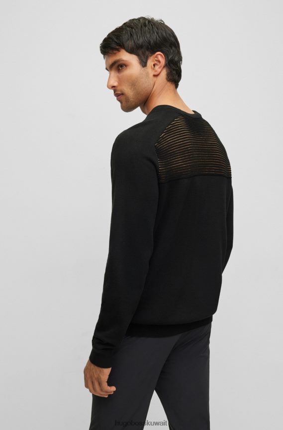 4TFNJN2142 أسود Hugo Boss سترة من القطن العضوي مع خطوط بلونين باللون الأسود