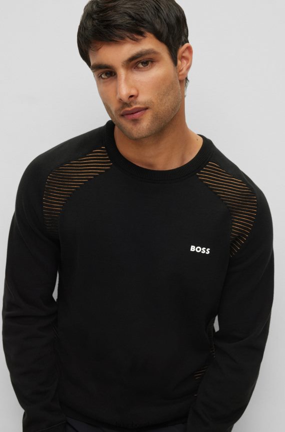 4TFNJN2142 أسود Hugo Boss سترة من القطن العضوي مع خطوط بلونين باللون الأسود