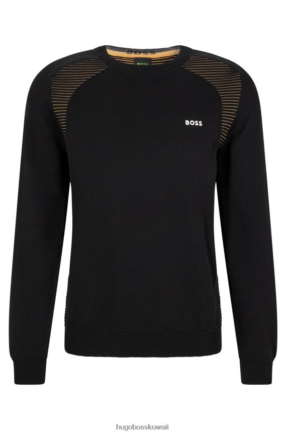 4TFNJN2142 أسود Hugo Boss سترة من القطن العضوي مع خطوط بلونين باللون الأسود