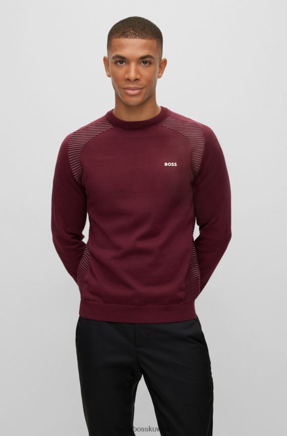 4TFNJN2143 احمر غامق Hugo Boss سترة من القطن العضوي باللون الأحمر الداكن مع خطوط بلونين من هوغو