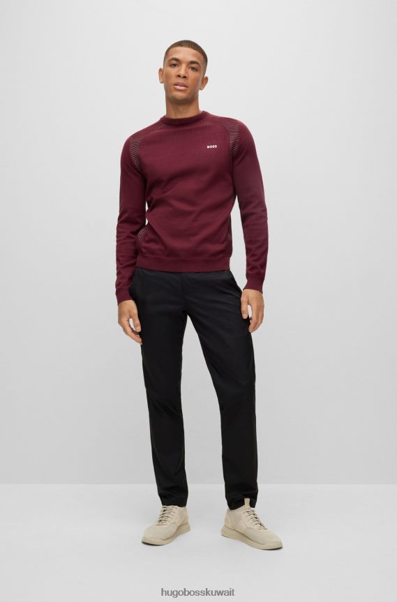 4TFNJN2143 احمر غامق Hugo Boss سترة من القطن العضوي باللون الأحمر الداكن مع خطوط بلونين من هوغو