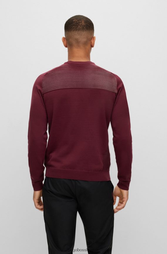 4TFNJN2143 احمر غامق Hugo Boss سترة من القطن العضوي باللون الأحمر الداكن مع خطوط بلونين من هوغو