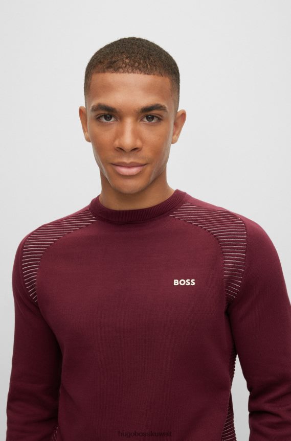 4TFNJN2143 احمر غامق Hugo Boss سترة من القطن العضوي باللون الأحمر الداكن مع خطوط بلونين من هوغو