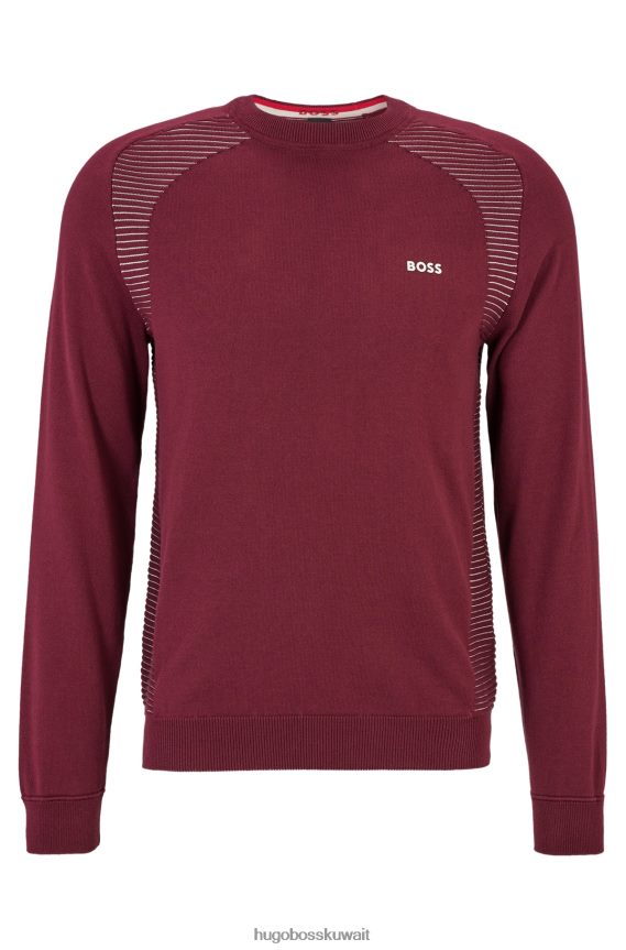 4TFNJN2143 احمر غامق Hugo Boss سترة من القطن العضوي باللون الأحمر الداكن مع خطوط بلونين من هوغو