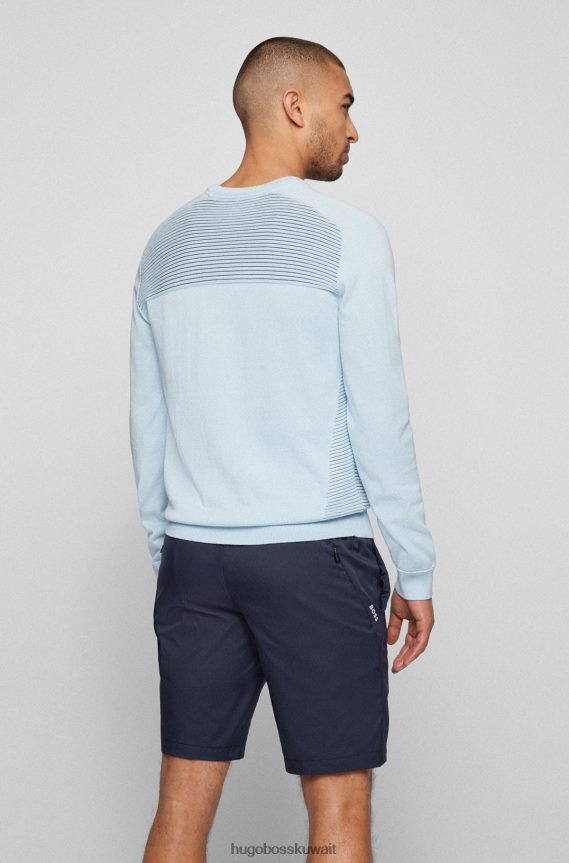 4TFNJN2144 أزرق فاتح Hugo Boss سترة من القطن العضوي مع خطوط بلونين باللون الأزرق الفاتح