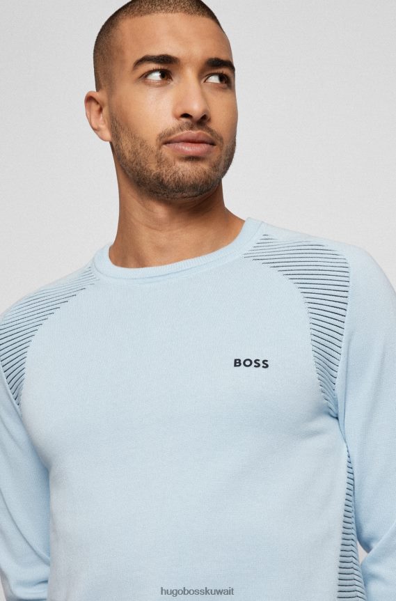 4TFNJN2144 أزرق فاتح Hugo Boss سترة من القطن العضوي مع خطوط بلونين باللون الأزرق الفاتح