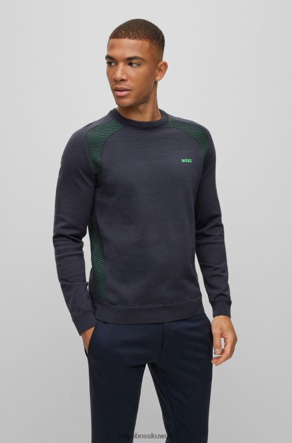 4TFNJN2145 أزرق غامق Hugo Boss سترة هوغو من القطن العضوي باللون الأزرق الداكن مع خطوط بلونين