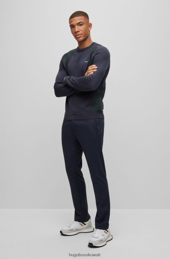 4TFNJN2145 أزرق غامق Hugo Boss سترة هوغو من القطن العضوي باللون الأزرق الداكن مع خطوط بلونين