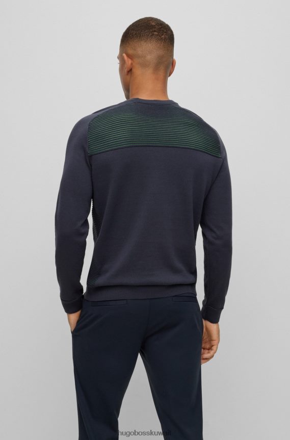 4TFNJN2145 أزرق غامق Hugo Boss سترة هوغو من القطن العضوي باللون الأزرق الداكن مع خطوط بلونين