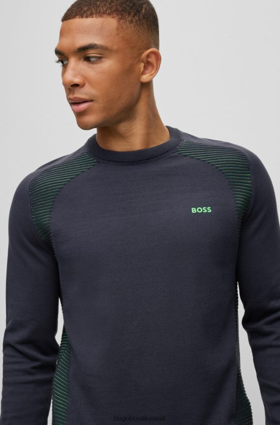 4TFNJN2145 أزرق غامق Hugo Boss سترة هوغو من القطن العضوي باللون الأزرق الداكن مع خطوط بلونين