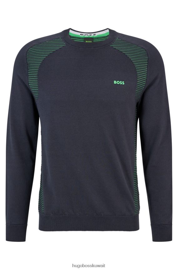 4TFNJN2145 أزرق غامق Hugo Boss سترة هوغو من القطن العضوي باللون الأزرق الداكن مع خطوط بلونين