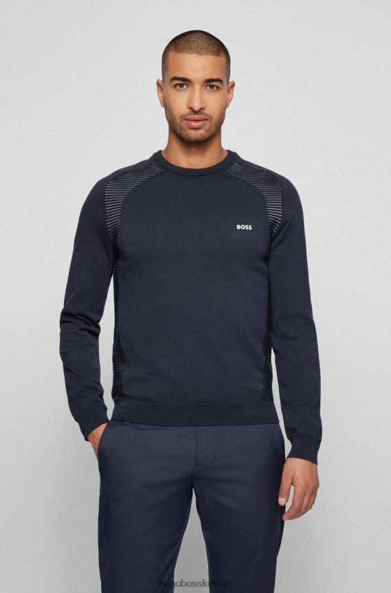 4TFNJN2146 أزرق غامق Hugo Boss سترة هوغو من القطن العضوي باللون الأزرق الداكن مع خطوط بلونين