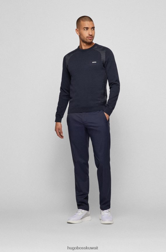 4TFNJN2146 أزرق غامق Hugo Boss سترة هوغو من القطن العضوي باللون الأزرق الداكن مع خطوط بلونين