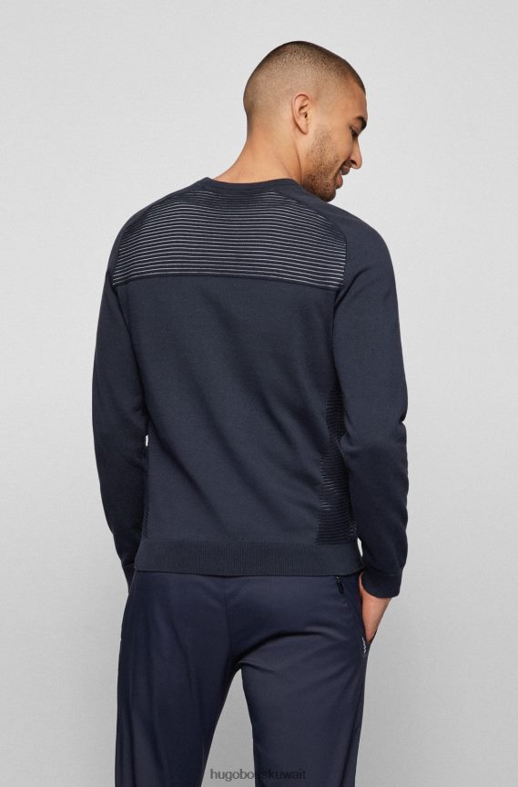 4TFNJN2146 أزرق غامق Hugo Boss سترة هوغو من القطن العضوي باللون الأزرق الداكن مع خطوط بلونين