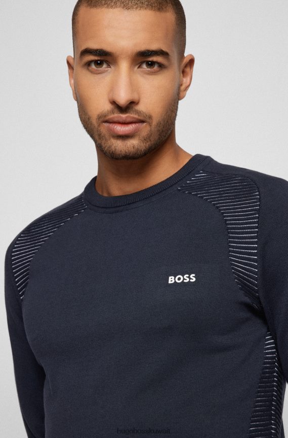 4TFNJN2146 أزرق غامق Hugo Boss سترة هوغو من القطن العضوي باللون الأزرق الداكن مع خطوط بلونين