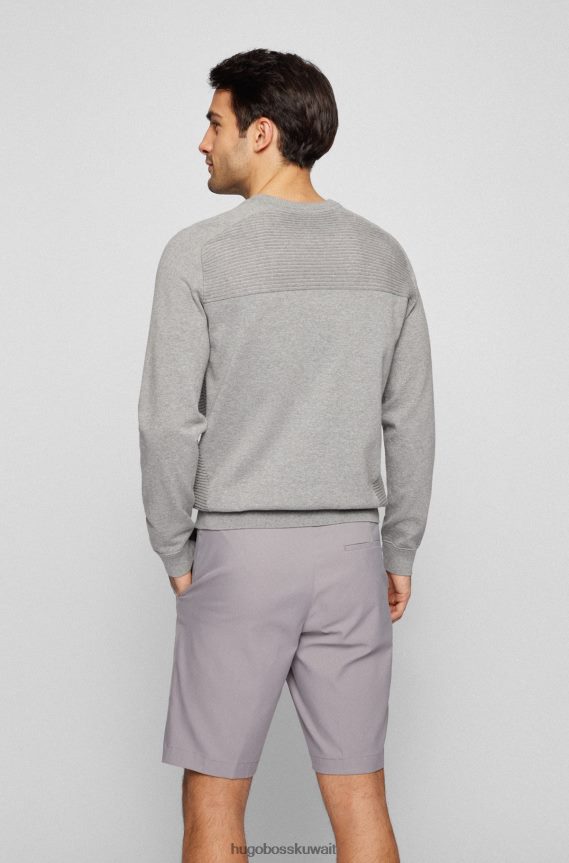 4TFNJN2147 رمادي فاتح Hugo Boss سترة هوغو من القطن العضوي مع خطوط بلونين باللون الرمادي الفاتح