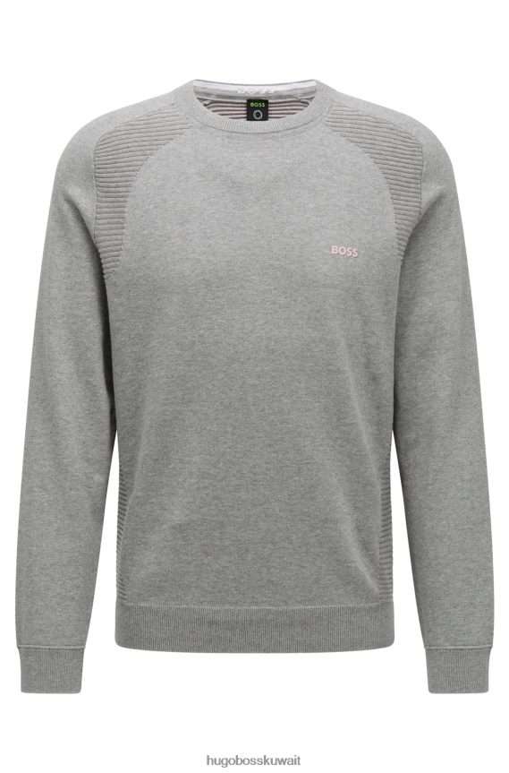 4TFNJN2147 رمادي فاتح Hugo Boss سترة هوغو من القطن العضوي مع خطوط بلونين باللون الرمادي الفاتح