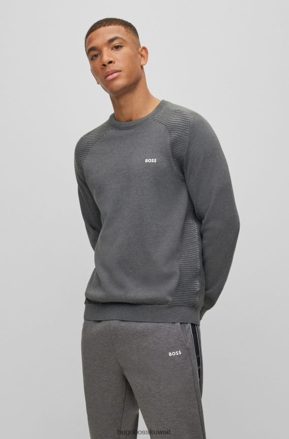 4TFNJN2148 رمادي Hugo Boss سترة من القطن العضوي مع خطوط بلونين باللون الرمادي هوغو