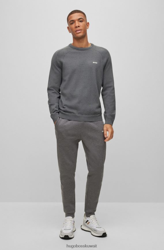 4TFNJN2148 رمادي Hugo Boss سترة من القطن العضوي مع خطوط بلونين باللون الرمادي هوغو