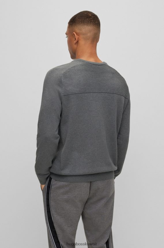 4TFNJN2148 رمادي Hugo Boss سترة من القطن العضوي مع خطوط بلونين باللون الرمادي هوغو