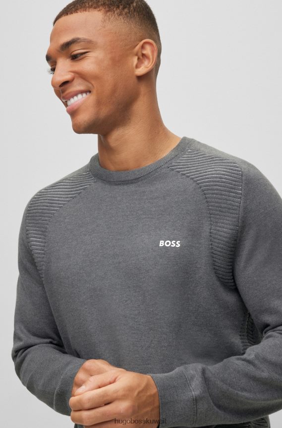 4TFNJN2148 رمادي Hugo Boss سترة من القطن العضوي مع خطوط بلونين باللون الرمادي هوغو