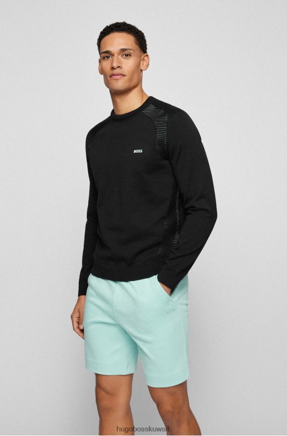 4TFNJN2149 أسود Hugo Boss سترة سوداء من القطن العضوي مع خطوط بلونين من هوغو