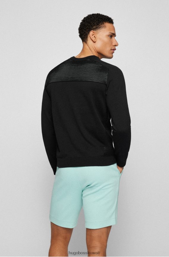 4TFNJN2149 أسود Hugo Boss سترة سوداء من القطن العضوي مع خطوط بلونين من هوغو