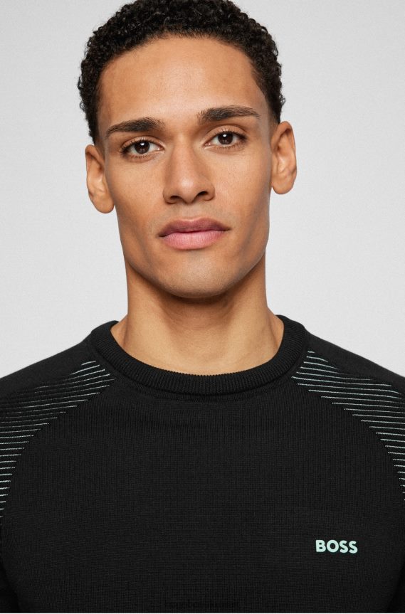 4TFNJN2149 أسود Hugo Boss سترة سوداء من القطن العضوي مع خطوط بلونين من هوغو