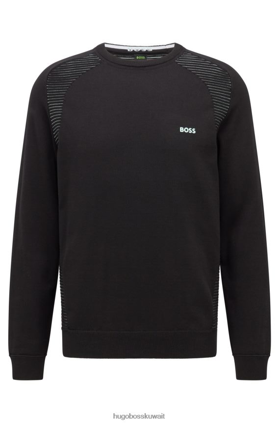 4TFNJN2149 أسود Hugo Boss سترة سوداء من القطن العضوي مع خطوط بلونين من هوغو