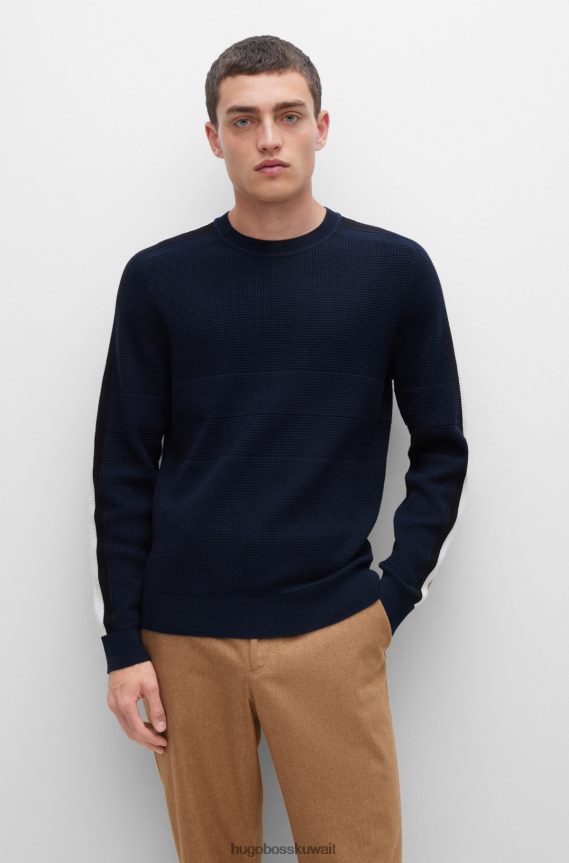 4TFNJN2150 أزرق غامق Hugo Boss سترة مخططة من القطن والصوف البكر هيوغو باللون الأزرق الداكن