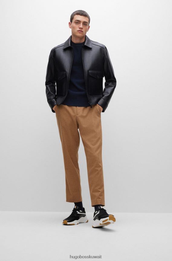 4TFNJN2150 أزرق غامق Hugo Boss سترة مخططة من القطن والصوف البكر هيوغو باللون الأزرق الداكن